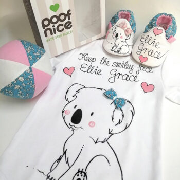 Koala komplet-plavi cvetići-roze srca