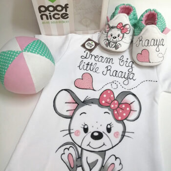 Mišica komplet-sitno mint tufnasto-roze-srce