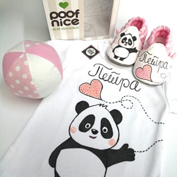 Panda komplet-roze tufnasto-roze srce