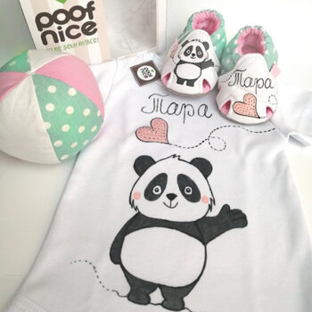 Panda letnji kompletić-mint tufnasto-roze-srca